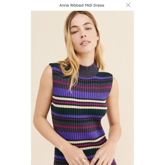 Anthropologie Dolan Anne Ribbed Knit Dress Medium M NEW NWT Purple Stripes - Picture 2 of 8